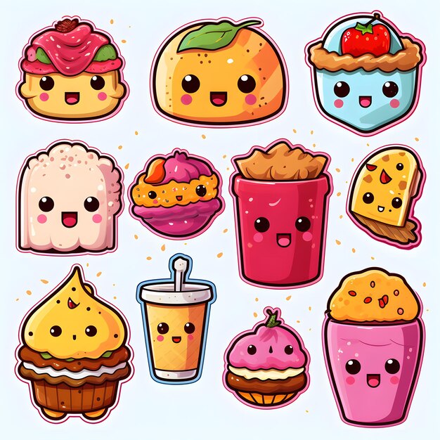 Photo a cute set of food pattern stickers