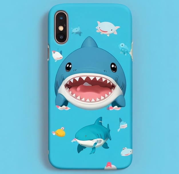 cute shark character themed smartphone soft case mockup Generative AI