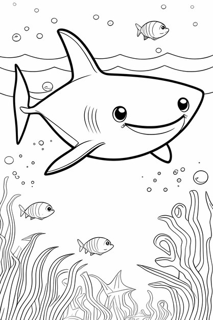 Photo cute shark discovery coloring page of an adorable shark in the deep ocean