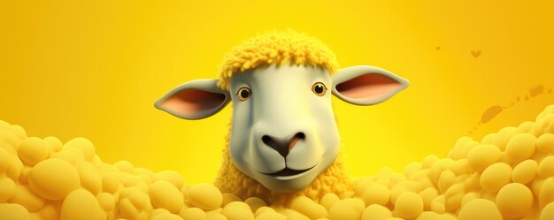 Cute sheep animal cool illustration panorama generative ai