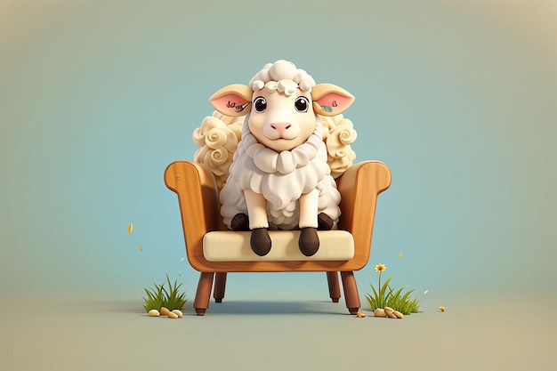 Photo cute sheep sitting on chair cartoon vector icon illustration animal nature icon isolated flat vector