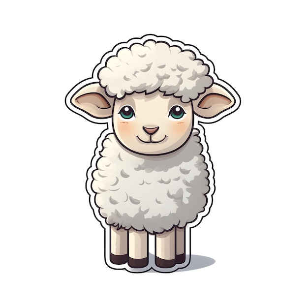 Cute sheep sticker isolated on white background