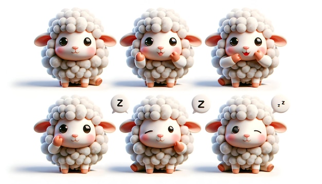 Фото Милые овцы с уникальными выражениями лица счастливые любопытные сонные и удивленные на белом фоне
