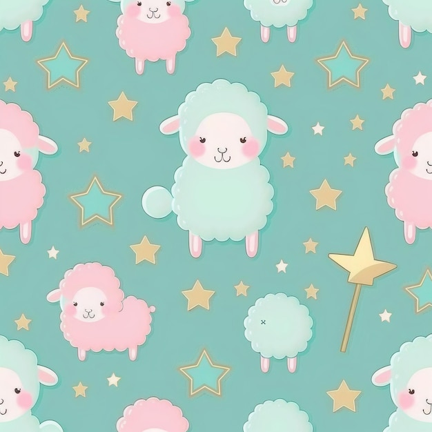 cute sheeps and stars background