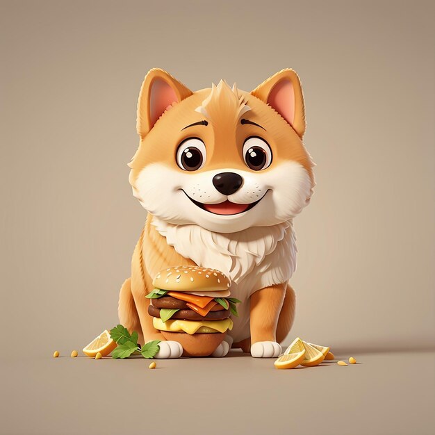 Photo cute shiba inu dog burger cartoon vector icon illustration anmal food icon concept isolated premium vector flat cartoon style