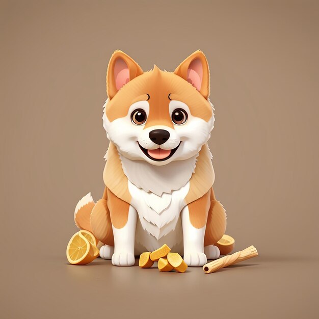 Cute shiba inu dog eating bone cartoon vector icon illustration animal food icon isolated flat