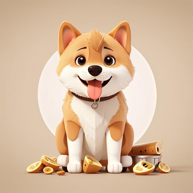 Cute shiba inu dog eating bone cartoon vector icon illustration animal food icon isolated flat
