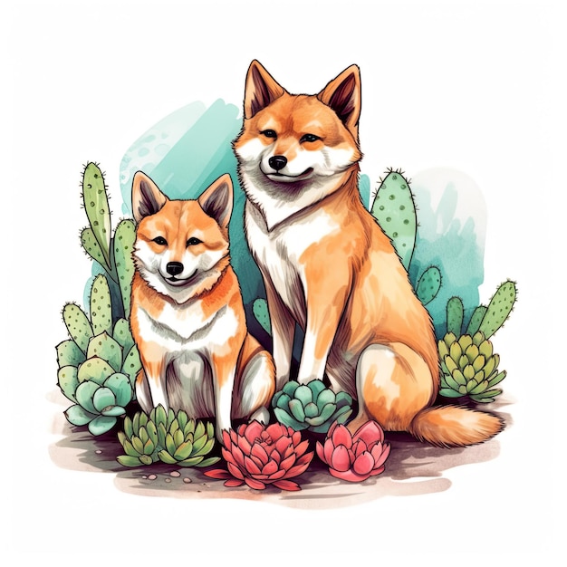 Cute shiba inu dog generative ai illustration