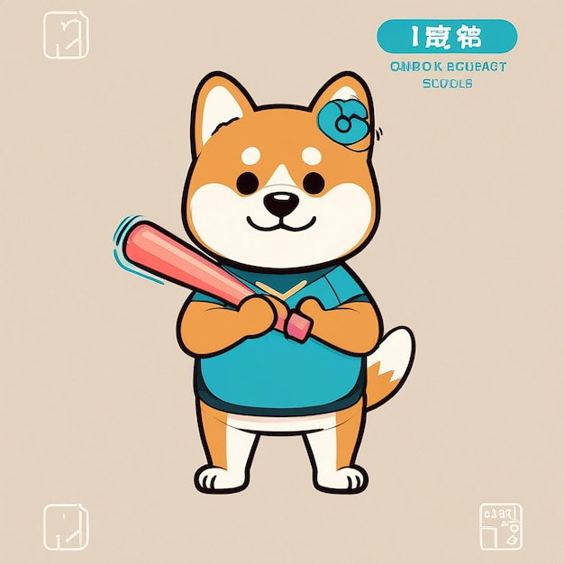 Foto cute shiba inu dog holding baseball bat cartoon vector icon illustration animal sport icon concept isolato premium vector flat cartoon style