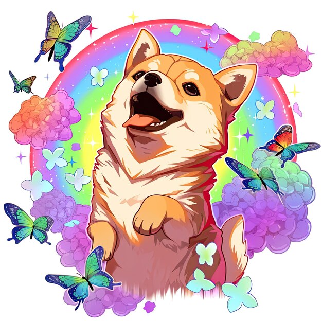 Cute shiba inu dog with flowers Vector illustration