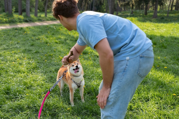 家族連れのかわいい柴犬ペット