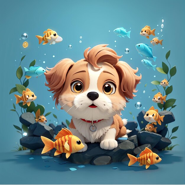 Photo cute shih thand drawn fish cartoon clipart