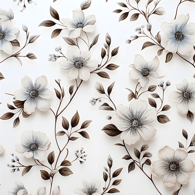 Cute silver floral pattern white background