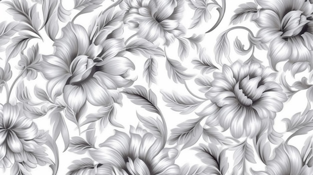 Cute silver floral pattern on a white background