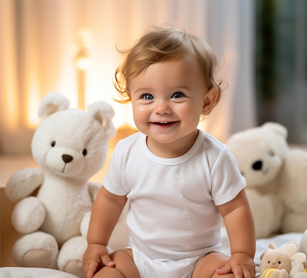 cute sitting baby dressed in a shortsleeved white