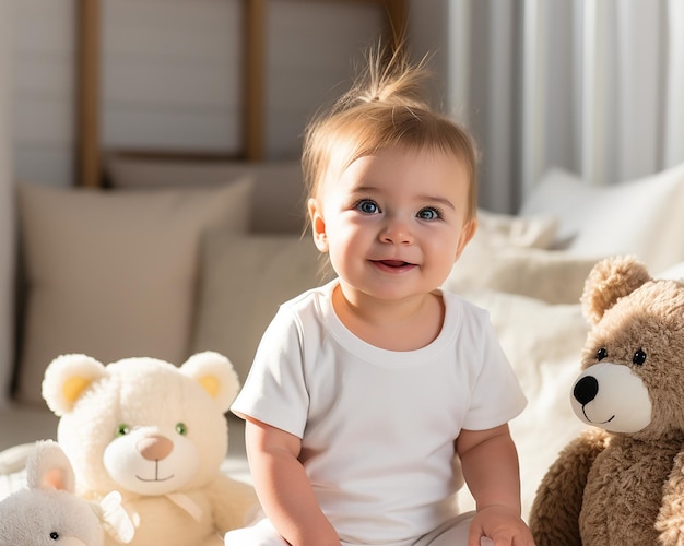 cute sitting baby dressed in a shortsleeved white