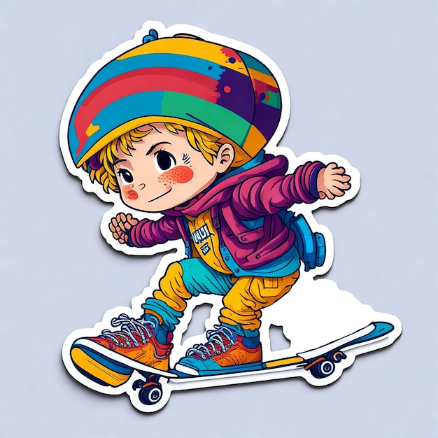 Cute skating boy sticker