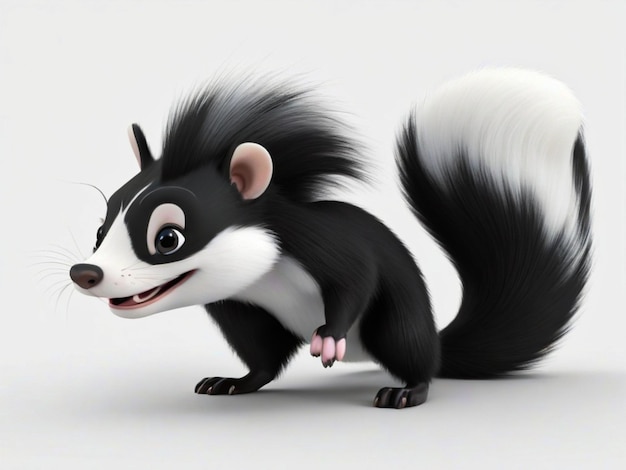 Photo a cute skunk cartoon character isolated on white background