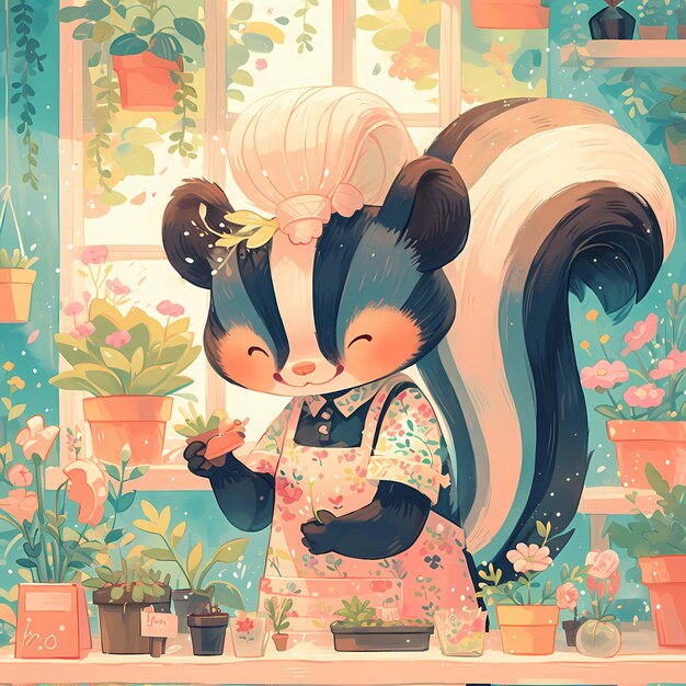 Cute Skunk Gardening Fun