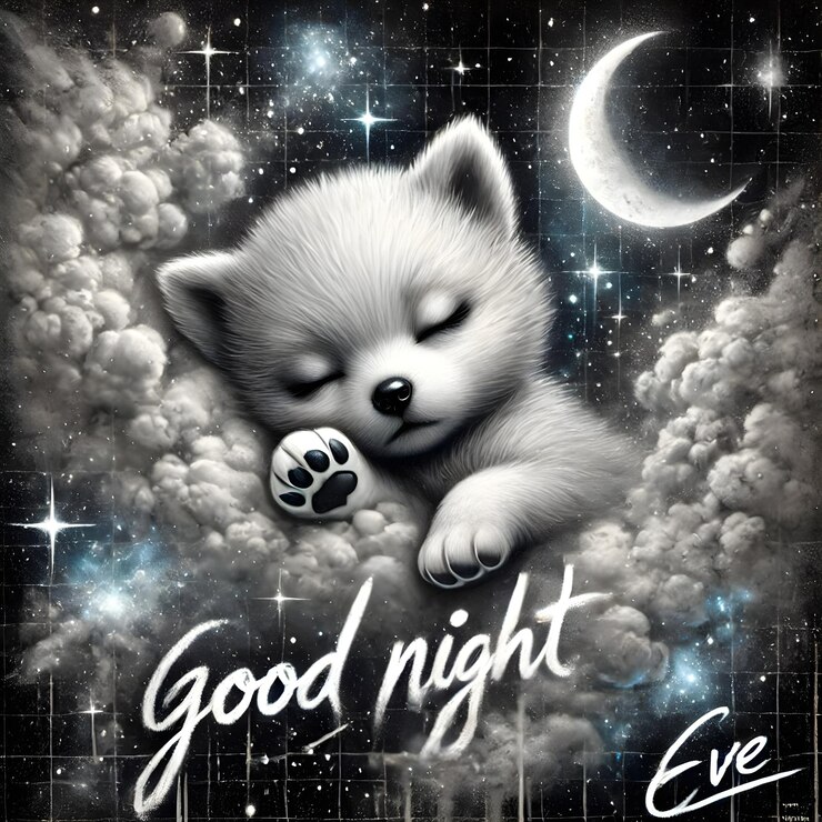 Photo cute sleeping baby fox with moon under a starry night sky