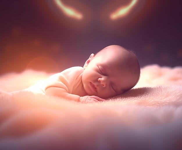 Photo cute sleeping baby with diffuse light