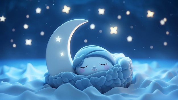 Cute sleeping moon