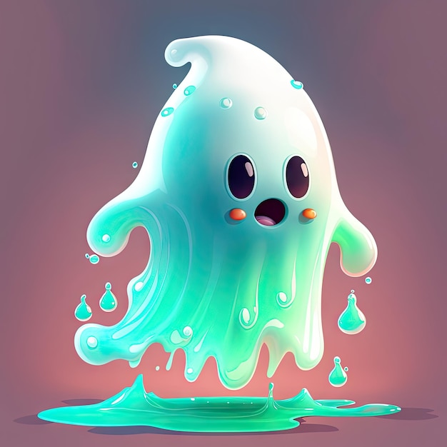 Cute slime monster scary ghost or funny jelly creature AI generated character Scary transparent monster flying spooky slime spirit or Halloween melting jelly ghost comical 3d personage or mascot