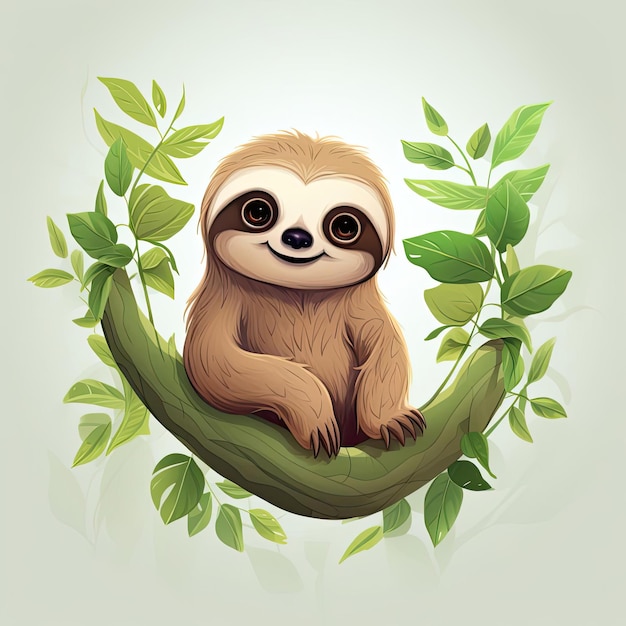 cute sloth cartoon in the style of strong linear elements