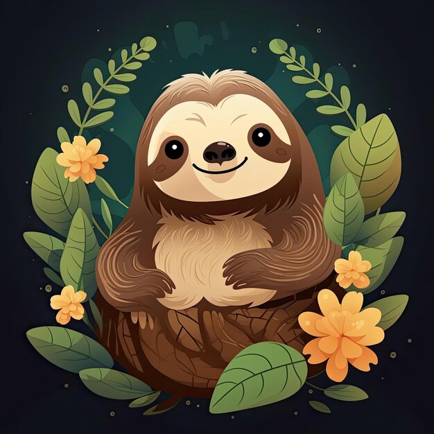 cute sloth cartoon in the style of strong linear elements