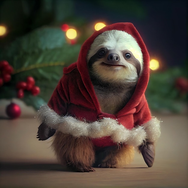 Милый ленивец в рождественском костюме