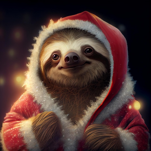 Cute sloth in christmas costume