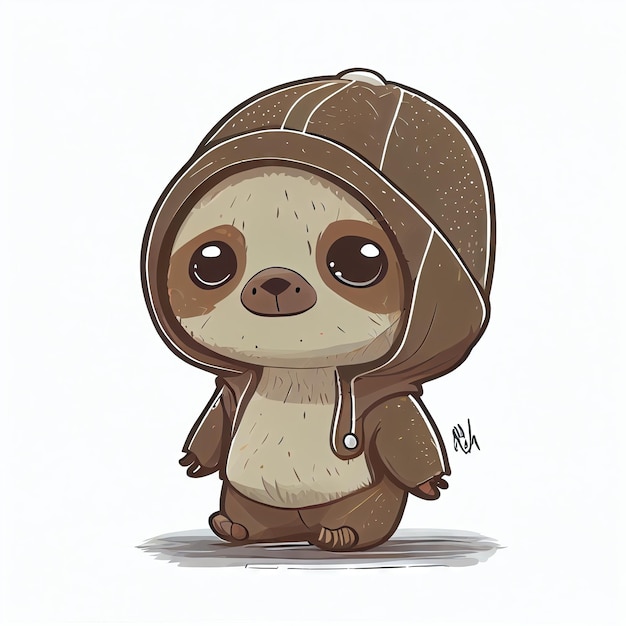 Cute sloth comic wearing a beanie with sweater and hut