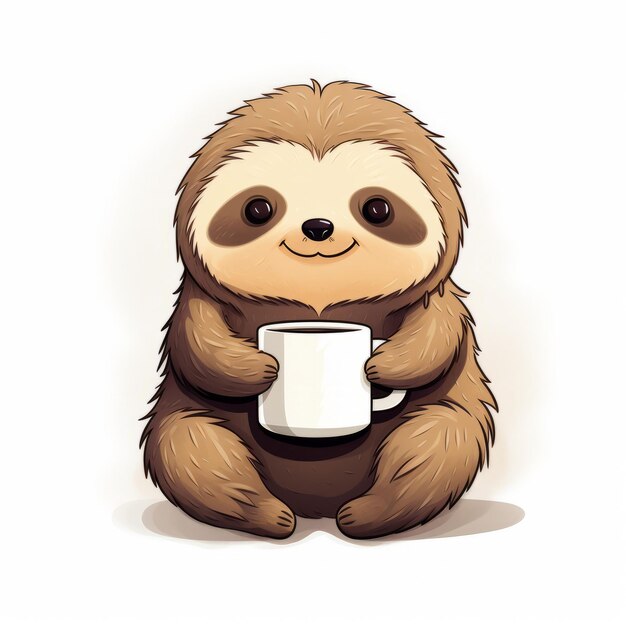 Милая иллюстрация ленивца с чашкой кофе