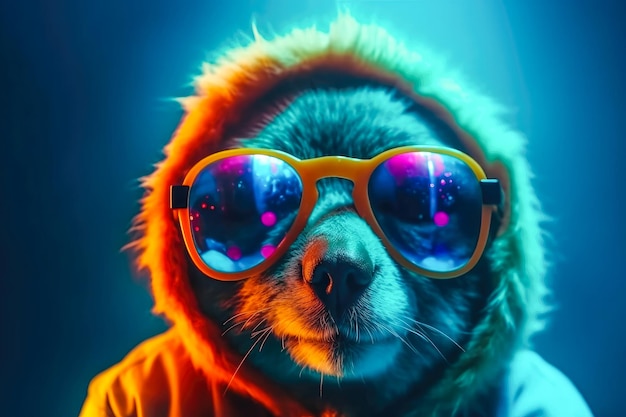 Милый ленивец в солнцезащитных очках животное на летних каникулах иллюстрация животных ai генеративный