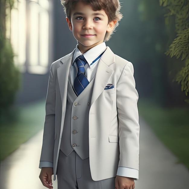 a cute small boy standing in suit ready for function portrait