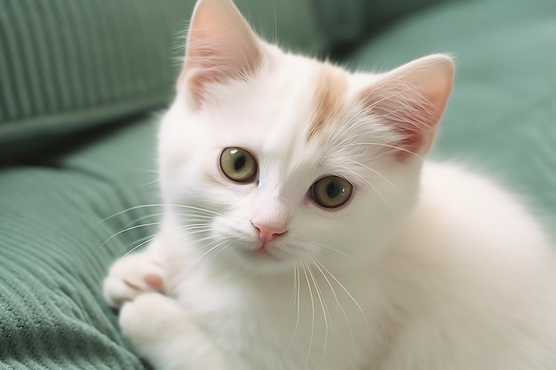 Cute small fluffy kitten with beautiful eyes is sitting or resting British shorthair Cat day