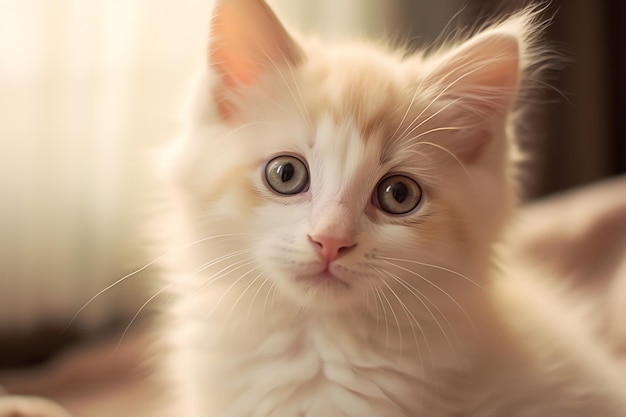 Cute small fluffy kitten with beautiful eyes is sitting or resting British shorthair Cat day