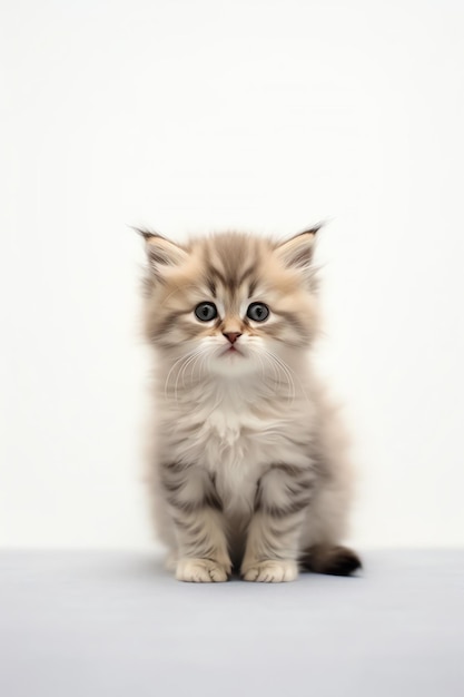 Cute small fluffy kitten with beautiful eyes is sitting or resting British shorthair Cat day