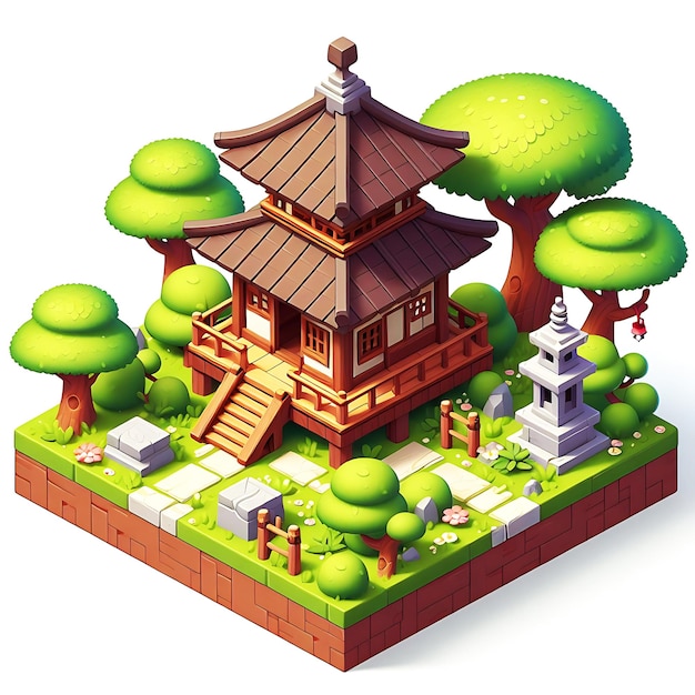 小さな森 禅寺 3Dゲーム アイソメトリック