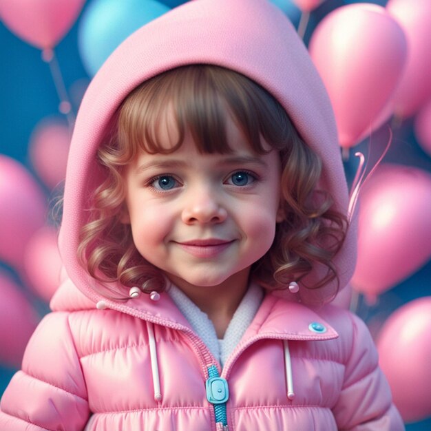 A cute small girl in pink and blue princess dress