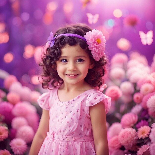 A cute small girl in pink princess dress