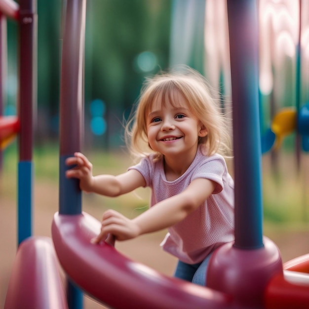 A cute small girl playing in garden