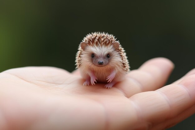 Cute small hedgehog in a persons hand A Man holding a cute hedgehog in hands Baby hedgehog