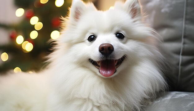 写真 aiによって生成された冬の雪の中に座っている可愛い小さな子犬