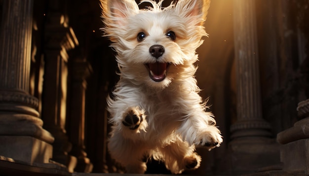 Cute small terrier puppy playing outdoors looking at camera generated by artificial intelligence