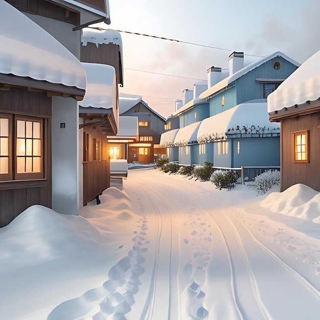 cute small village covered with snow