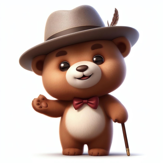 Cute Smart Teddy Bear Mascot with Top Hat and Bow