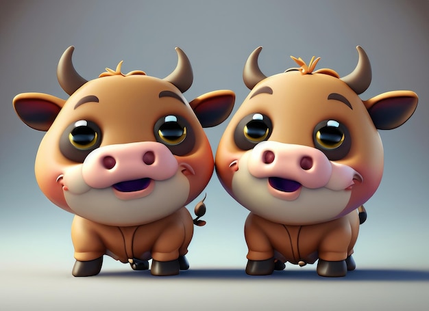 Cute smile bull 3d character