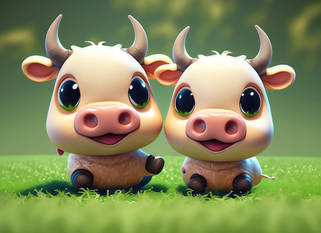 Cute smile bull 3d character