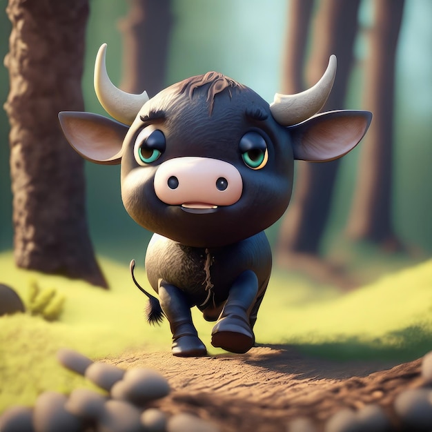 Cute smile bull 3d character